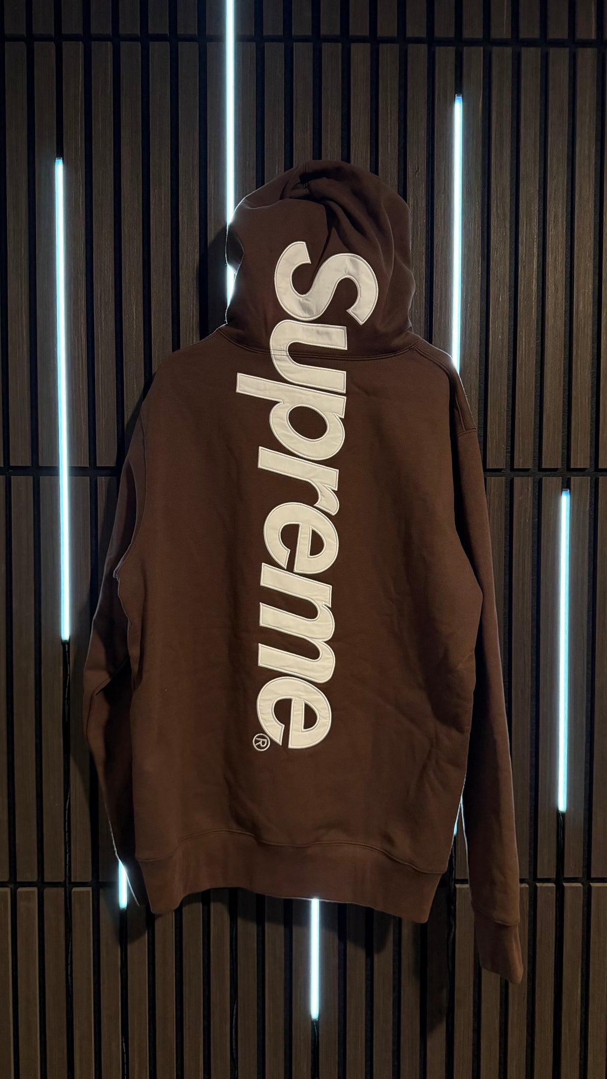 Supreme Satin Appliqué Hooded Sweatshirt Brown