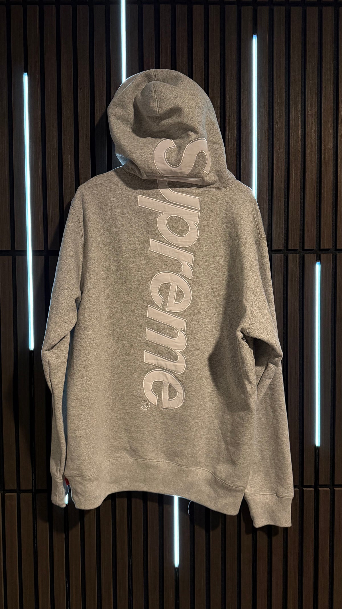 Supreme Satin Appliqué Hooded Sweatshirt Heather Grey