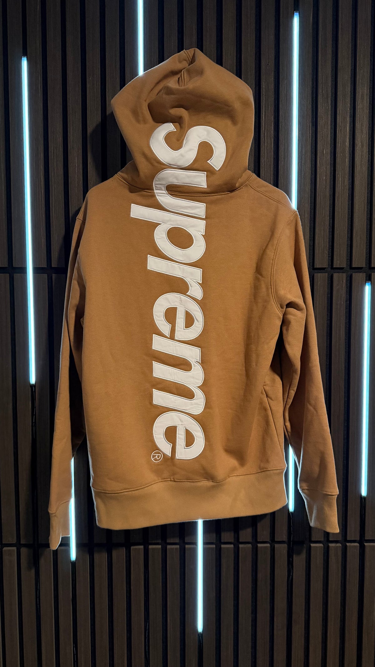 Supreme Satin Appliqué Hooded Sweatshirt Tan
