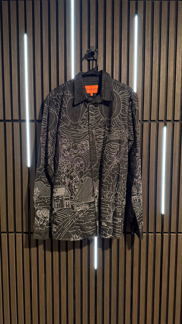 Who Decides War All-Over Embroidered Denim Shirt Black